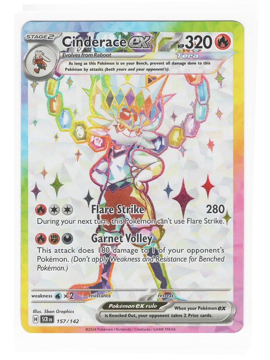 Pokémon Cinderace ex 157/142 Stellar Crown Full Art Foil Ultra Rare Card - Poké Deal Cove