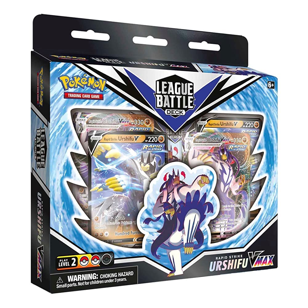 Pokémon trading card game deck packaging with Urshifu VMAX artwork on a white background