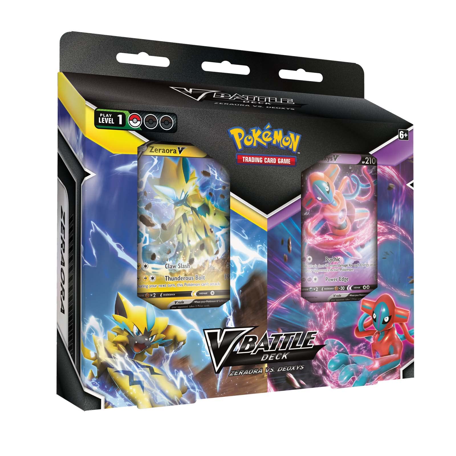 Pokémon trading card game packaging with two cards displayed on a white background