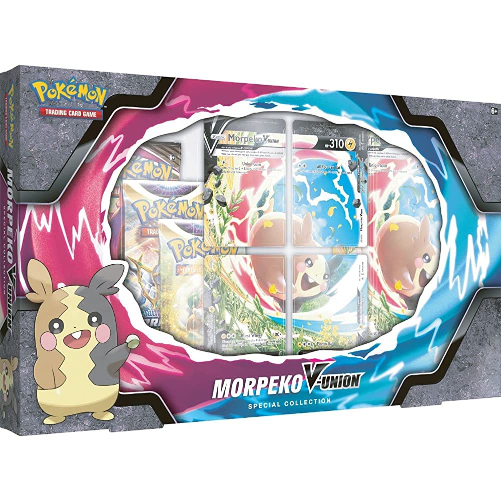 Pokémon Morpeko V Fusion trading card game packaging with Morpeko figure.