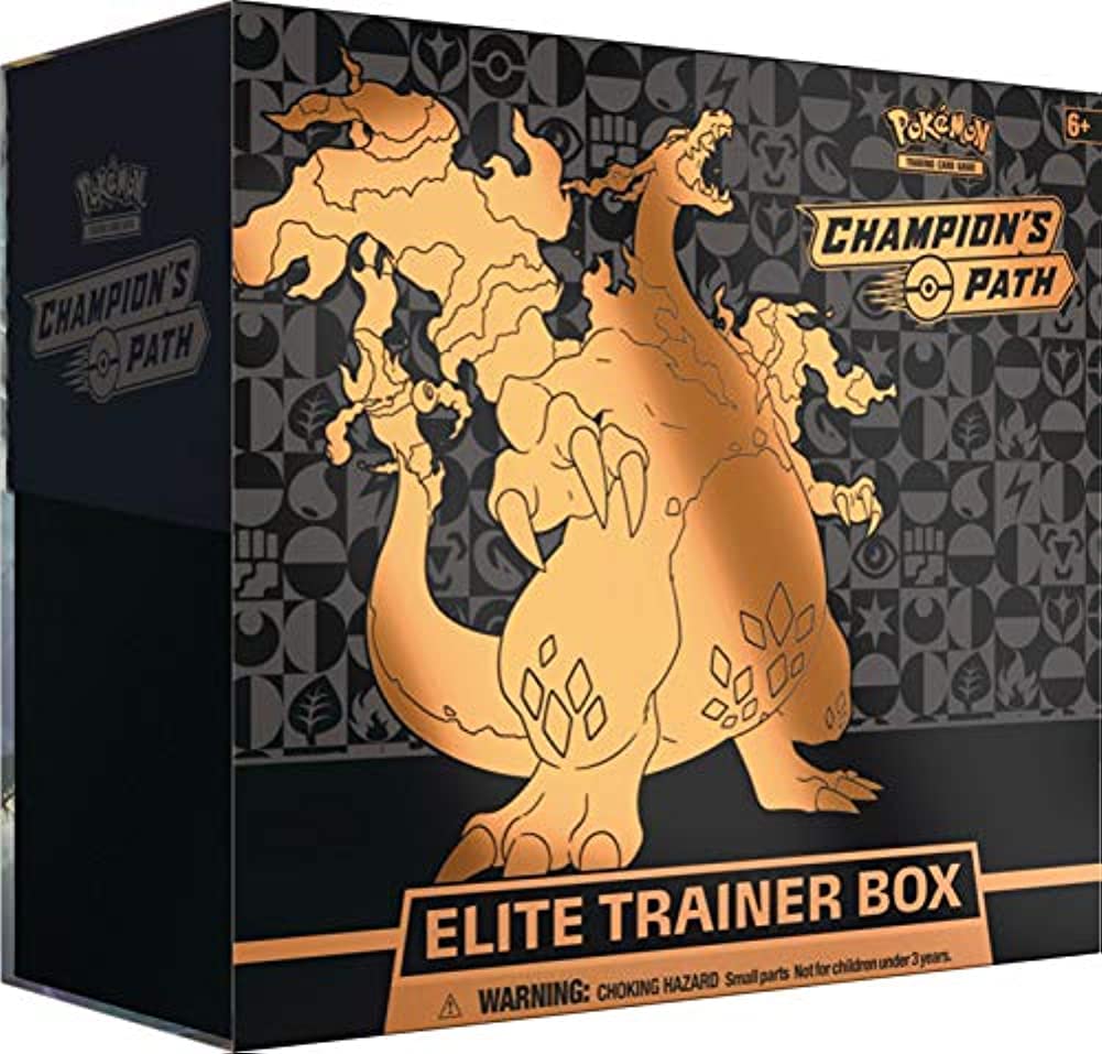 Pokémon Elite Trainer Box with gold dragon design on a black background