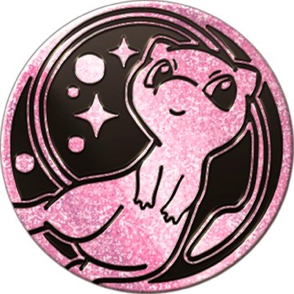 Circular pink and black design with a cartoon character, stars, and planets.